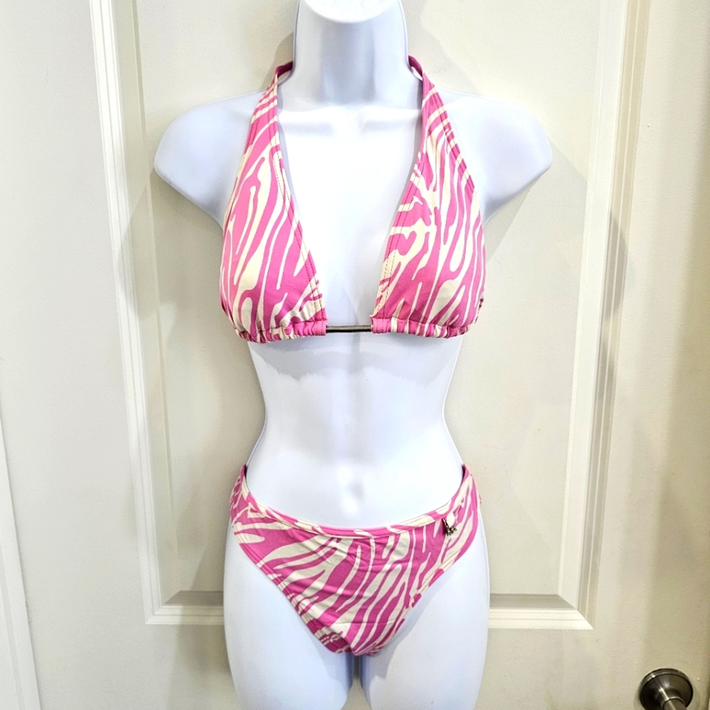 🚨🆑️✂️ MICHAEL Michael Kors Animal Print Bikini | Pink & White Zebra Metal MK 8